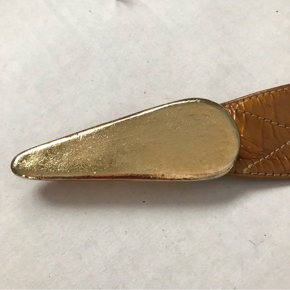 Retro Belt Embossed Copper Color Wide Belt Narrows to Gold Teardrop Buckle Sz M - Picture 5 of 13